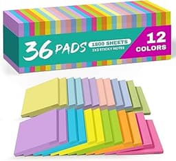 Sticky Notes, 36 Pads, 3x3 Inches Self-Stick Note Pads, Perfect for Office, Study, and Daily Life Organization - Bright