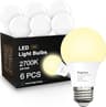 6 Pack A19 LED Light Bulbs,Soft White 2700K,60 Watt Equivalent | Efficient 9W,E26 Base, 800 Lumens Non-Dimmable Warm ...