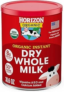 Horizon Organic Instant Dry Whole Milk Powder, 30.6 oz, USDA Organic, Non-GMO, Shelf Stable, Great for Baking, Cookin...