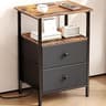 Nightstand with Charging Station, Bedside End Table with 2 Fabric Drawers for Bedroom, Side Table with USB Ports and ...