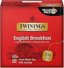 Twinings English Breakfast Black Tea Individually Wrapped Bags, 100 Count (Pack of 1), Smooth, Flavourful, and Robust...