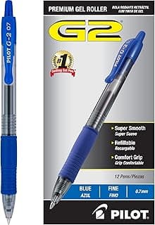 PILOT G2 Premium Refillable & Retractable Rolling Ball Gel Pens, Fine Point, Blue Ink, 12 Count (31021)