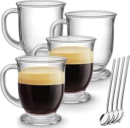 Mfacoy Glass Coffee Mugs Set of 4, Clear Large Coffee Mug 15 Oz With Handles for Hot Beverages, Clear Mugs for Tea, C...