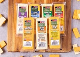 Wisconsin Cheese Company – 100% Wisconsin Specialty Cheese Block Sampler Gift Pack (7 Blocks) – Cheddar, Pepper Jack,...