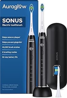 AURAGLOW Sonic Electric Toothbrush for Adults – Rechargeable, 40,000 VPM, 5 Modes, Removes 10x More Plaque, IPX7 Wate...