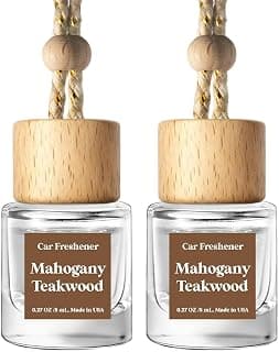 C Classy Car Air Freshener Hanging 2 Pack, Mahogany Teakwood Essential Oil Diffuser, Cute Glass Bottle, Long-Lasting ...