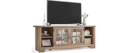 LINSY Home Farmhouse TV Stand for 65 Inch TV, Wood Entertainment Center with Glass Door Storage Cabinet & Adjustable ...