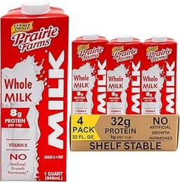 Prairie Farms Whole Milk, Shelf Stable, Boxed & Ultra Pasteurized (UHT), Vitamin D White Milk - Preservative and Horm...