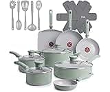 T-Fal Refresh Ceramic Nonstick Cookware Set, 20-Piece, Oven Safe to 350°F, Stockpot, Ceramic Pots and Pans Set, Fryin...