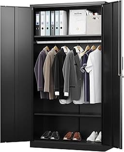 Letaya Metal Wardrobe Cabinets with Lock,Clothing Locker 72" X 36" X 18" Storage Cabinets for Home Room,Fire Departme...