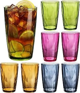 8 Pack 16oz Plastic Colors Reusable Drinking Glasses Tumblers Unbreakable Water Cups for Bar, Home, Restaurant Outdoors