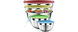 DUTZUN Mixing Bowls with Strainer, Mixing Bowl with Lids Set, Stainless Steel Mixing Bowls, Kitchen Gadgets Salad Bow...