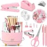 SKYDUE Pink Desk Accessories 11Pcs with Rotating Pen Holder for Desk | Included Stapler with Staples, Staple Remover,...