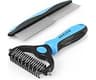 Docrok Pet Grooming Combo - Blue Deshedding Brush with Metal Comb for Detangling and Dematting Long, Matted Fur on Ca...