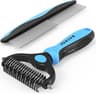 Docrok Pet Grooming Combo - Blue Deshedding Brush with Metal Comb for Detangling and Dematting Long, Matted Fur on Ca...