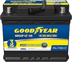 Goodyear 47-H5-AGM BCI Group Size 47 12V 60 AH, 100RC, 680 CCA Platinum series Rechargeable AGM Maintenance Free Auto...