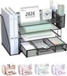 WALI Desk File Organizer, 4 Tier Desktop Paper Letter Tray Organizer with Drawer and 2 Pen Holders, Office Desk Acces...