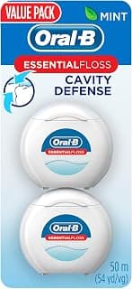 Oral-B Essential Dental Floss, Cavity Defense, Waxed, Mint Flavor, Value 2 Pack (50m Each)