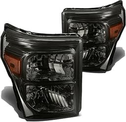 DNA MOTORING HL-OH-FSU13-SM-AM Smoke Lens Amber Headlights Replacement Compatible with 11-16 F-250 / F-350 / F-450 / ...