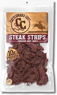 Cattleman's Cut Steak Strips Beef Jerky, Texas Style Flank Steak, Premium Marinated Steak High Protein Meat Snacks, K...