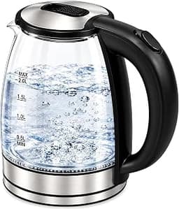 Electric Kettle 2.0L, Glass Tea Kettle to Boil Water for Tea, Coffee and Noodles, Cordless Hot Water Boiler with Stai...