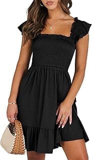 ANRABESS Women's Summer Casual Sleeveless Square Neck Dress 2026 Smocked Ruffle Backless Boho Beach Cute Teen Short S...
