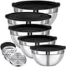 8PCS Mixing Bowls with Lids Set - 5 Nesting Mixing Bowls, 3 Grater Attachments, Lids, Stainless Steel Mixing Bowls fo...