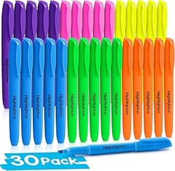 V-Opitos 30 Pack Highlighters in 6 Assorted Colors, No Bleed, Bright With Soft Chisel Tips, Ideal for Office and Scho...