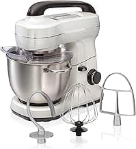 Hamilton Beach Electric Stand Mixer, 4 Quarts, Dough Hook, Flat Beater Attachments, Splash Guard, 7 Speeds with Whisk...