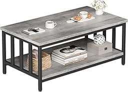 Homeiju Coffee Table for Living Room with Slatted Sides Frame, Modern Farmhouse Living Room Table with 2-Tier Storage...