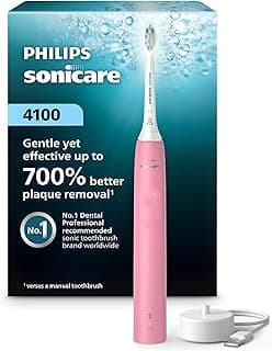 Philips Sonicare 4100 Rechargeable Electric Toothbrush, Deep Pink | 700% More Plaque Removal¹, Pressure Sensor, 2 Bru...