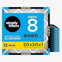 Simply 20x20x1 Air Filter, Merv 8, MPR 600, 12 Pack, Furnace Air Filter for HVAC (Actual Size: 19.75"x19.75"x0.75") D...