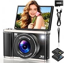 8K 96MP Digital Camera with WiFi, Autofocus, 20X Zoom, 3.5" Flip Screen
