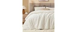 BEDELITE Fleece Queen Comforter Set -Super Soft & Warm Fluffy Cream White Bedding, Luxury Fuzzy Heavy Bed Set for Win...