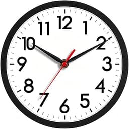 AKCISOT 8 Inch Wall Clock, Silent Battery Operated Analog Clock, Black | Small Size | Bedroom | Office | Kitchen | Ba...
