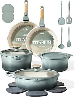 CAROTE 20Pcs Titanium Cookware Set, Pots and Pans Set Non Stick, Kitchen Cooking Set with Detachable Handle, Non Toxi...