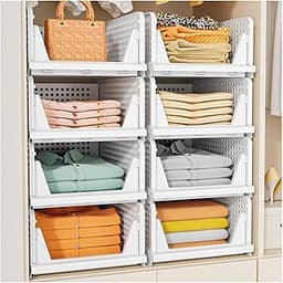 Upgraded Closet Organizers and Storage, Stackable Closet Organizer Basket | 5 Pack Foldable Closet Storage Bins for B...