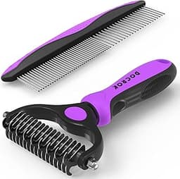Docrok Pet Grooming Brush and Metal Comb Combo - Undercoat Rake for Dematting and Deshedding Long Matted Haired Dogs ...