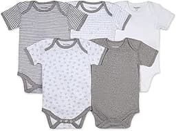Burt's Bees Baby Unisex Bodysuits, Short Sleeve Organic Sleepwear, 5-Pack
