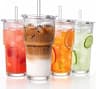 GOSCHE 20oz Glass Tumblers with Straws and Lids, Ribbed Iced Coffee Cups Leak-proof, Dishwasher Safe, Thickened Glass...