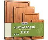 Zeawec 4-Piece Set Bamboo Cutting Board for Kitchen - Crack-Resistant Wood Chopping Boards with Deep Juice Grooves, P...