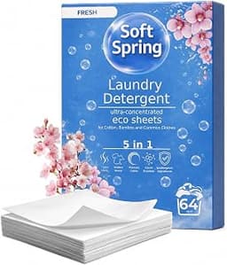 64 Loads Laundry Detergent Sheet for Travel with Liquid Enzymes (Fresh) | Biodegradable Product for All Machine Types...