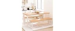 LinkRomat Dining Room Table Set with 2 Benches, Farmhouse Dining Table Set for 4-6, Wood Breakfast Table Set Dinner T...