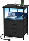 Fixwal Night Stand with Charging Station, LED Nightstand with U-S-B Ports and Outlets for Small Spaces, 2 Fabric Stor...