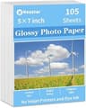 Reastar Glossy Photo Paper 5×7 in, 105 Sheets Inkjet Photo Printer Paper | Instant Dry, 180gsm/48lb, Blank Back, Refl...
