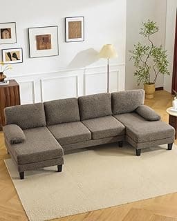 Karl home 110" U-Shape Sectional Couches for Living Room Chenille Upholstery 4 Seat Sofa Set with Double Chaises & Wo...