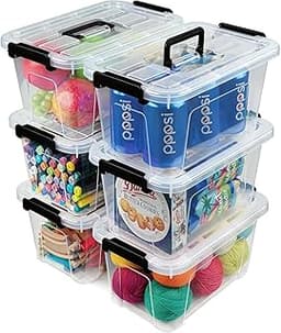 EOENVIVS Plastic Storage Bins with Lids 6 Pack Storage Organizer, 7 Quart Stackable Storage Boxes with Buckle Lids an...