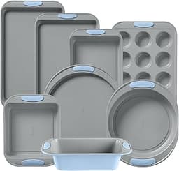 Pyrex (8-Piece) Metal Bakeware Set, Lightweight Stainless Steel Baking Trays with Heatsafe Silicone Handles, Cookie &...