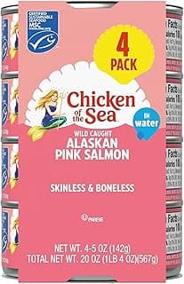 Chicken of the Sea Alaskan Pink Canned Salmon in Water, 5 Ounce Cans, 4-Count – High Protein Skinless & Boneless Wild...