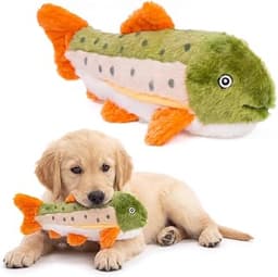 Tuff Pupper Rugged Fish, Durable Squeaky Plush Dog Toy for Chewers, 14-Inch